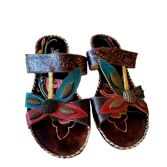 Spring Step Multicolored Hippie Boho Festival Floral Leather Sandals Style Pola - Picture 2 of 7